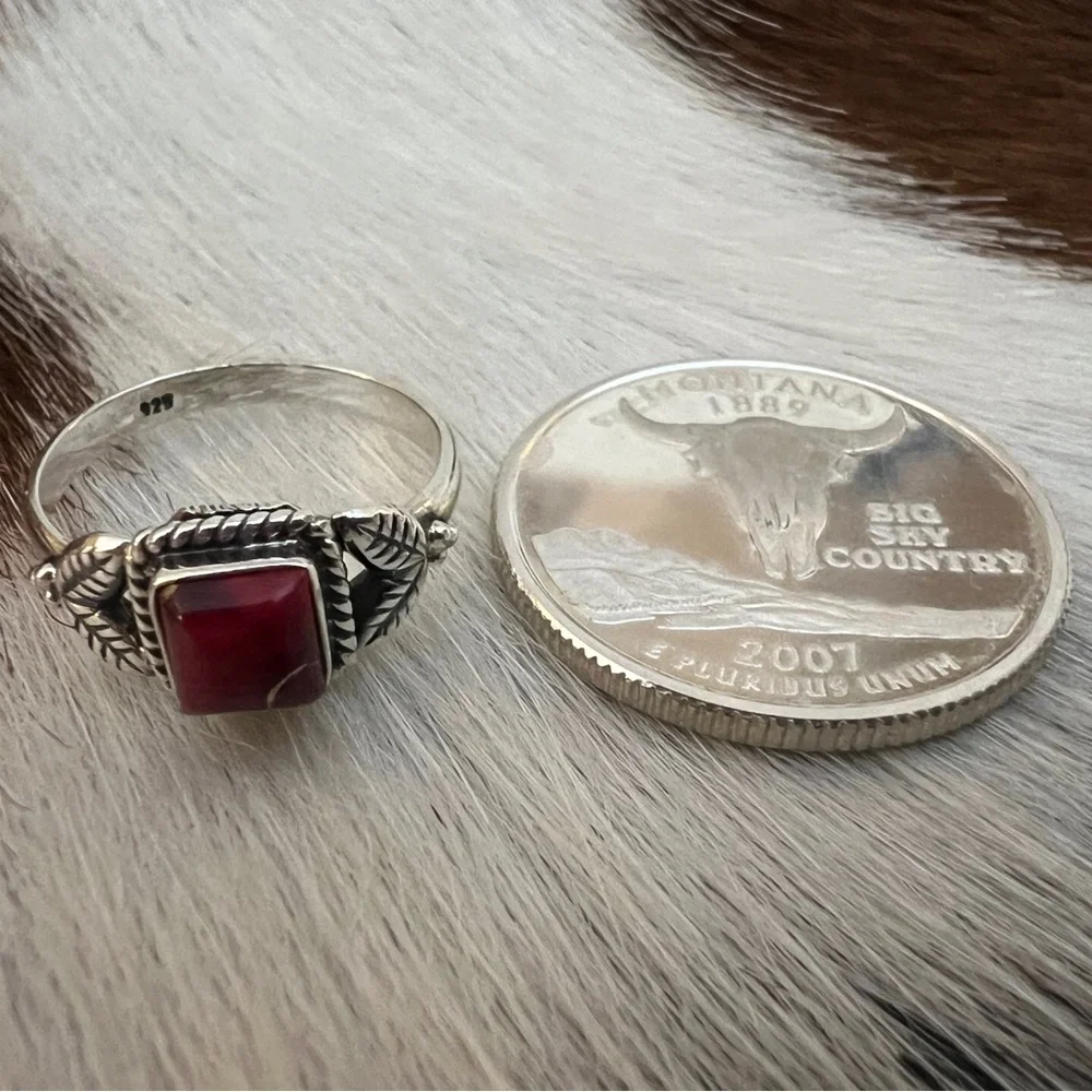 ❤️ Red Dahlia Kingman Turquoise 925 Square Stone Ring Navajo Style Size 5.5 - Picture 10 of 16